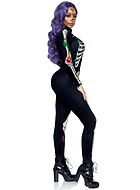 Day of the Dead (woman), costume catsuit, flowers, skeleton